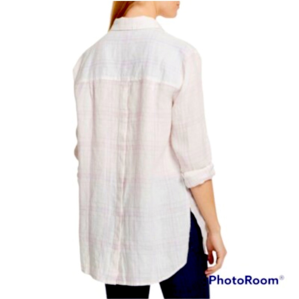 Free People No Limits Plaid Button Down 100% Linen Shirt pink XS button back
